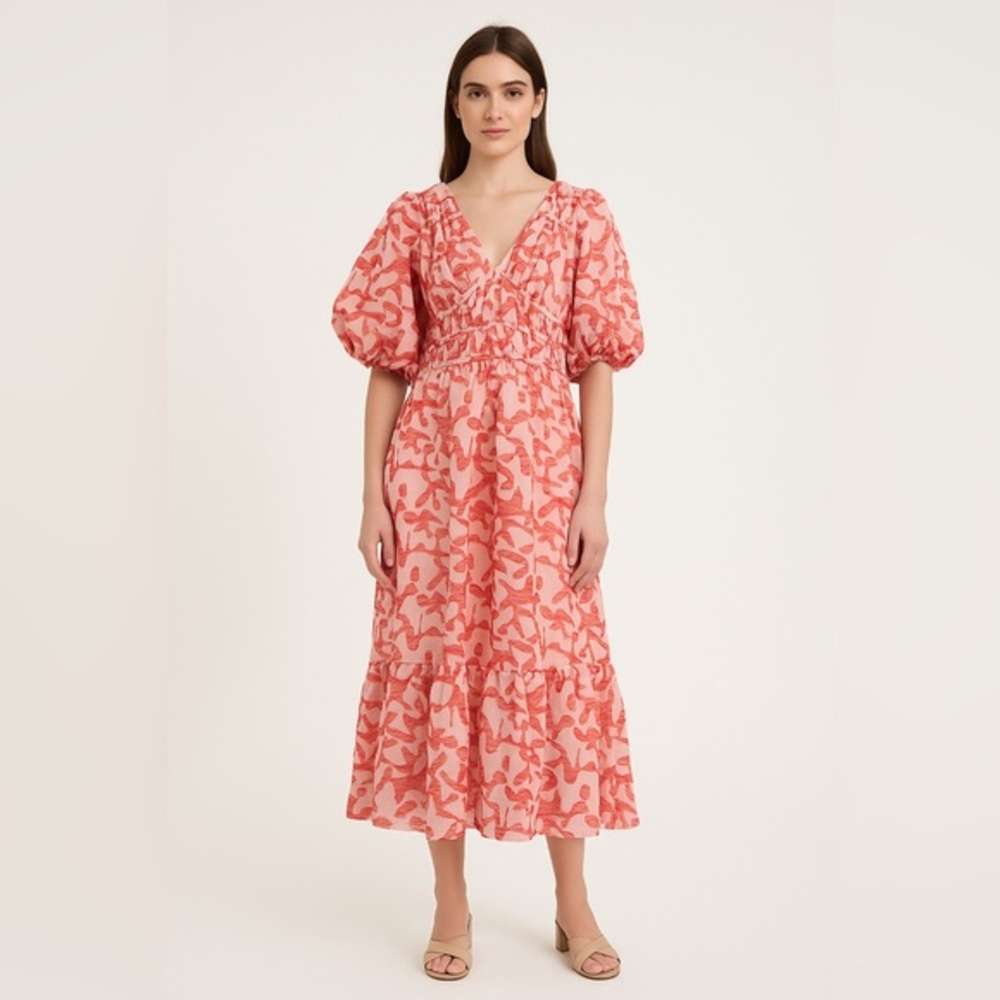 Sugarlips Pink & Red Puff Sleeve Midi Dress – Size XS